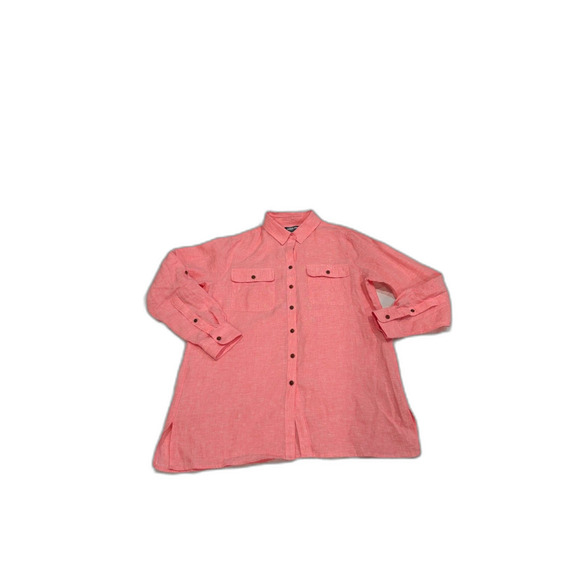 Lands' End Coral Pink 100% Linen Button Down Shirt Size Medium - Picture 1 of 8
